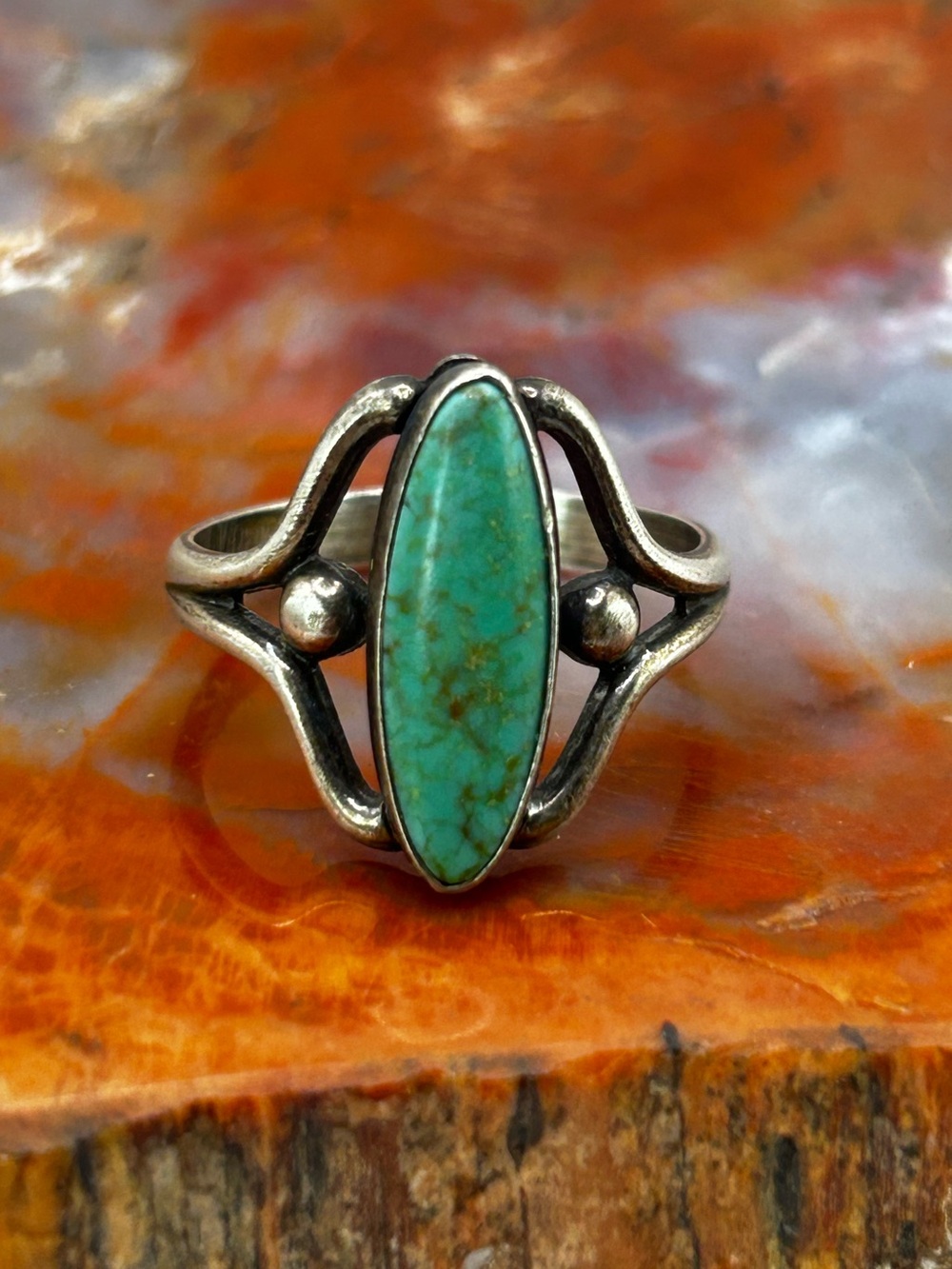 Vintage Sterling Silver Turquoise Ring - Size 7.5